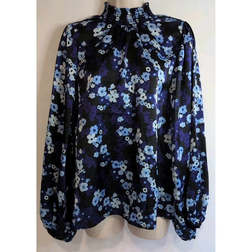 Sugarlips Aster Ballon Long Sleeves Mock Neck Multicolored Floral Blouse Size M